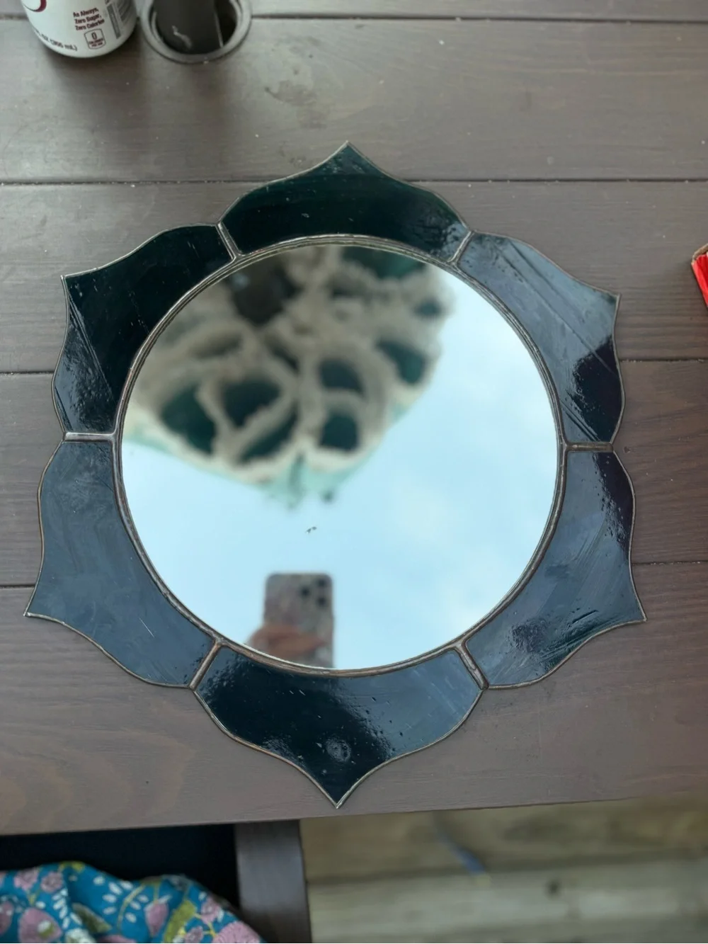 Handmade Stained Slag Glass Mirror Jade stained glass flower art deco
